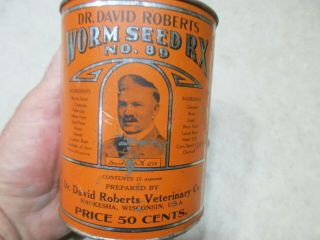Antique Dr.  David Roberts,  " Worm Seed Rx No.  89 ",  Waukesha Wisc. ,  15 Oz Tin Can