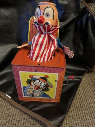Vintage Mattel Jack In The Box Clown In - Tin Litho