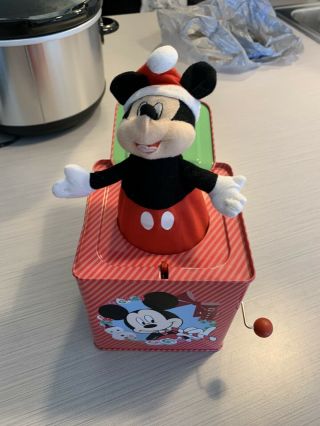 2010 Disney Mickey Minnie Mouse Goofy Pluto Christmas Jack In The Box Gemmy Tin