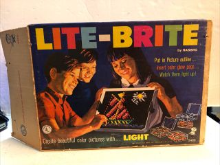 Vintage Hasbro 1967 Lite Brite 5455 Box Plastic Peg Containers And Pegs