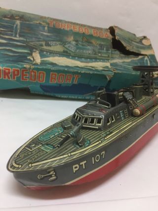 Vtg Marx Linemar Remote Controlled Battery Operated Torpedo Boat Toy Box Tin 33
