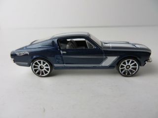Mattel Hot Wheels 1968 Mustang Fastback Die Cast Car Blue W Wht Stripe 9399