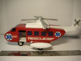 Pressed Steel Buddy L Red Rescue Copter Helicopter Chopper 1970s Vintage Vg