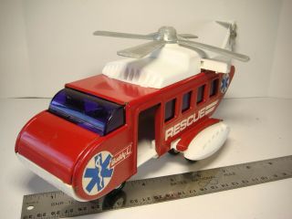 Pressed Steel Buddy L Red Rescue Copter Helicopter Chopper 1970s Vintage VG 2