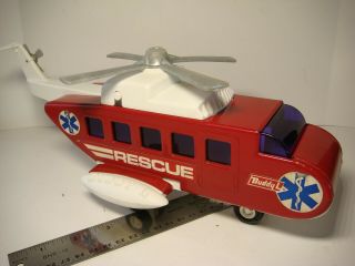 Pressed Steel Buddy L Red Rescue Copter Helicopter Chopper 1970s Vintage VG 3