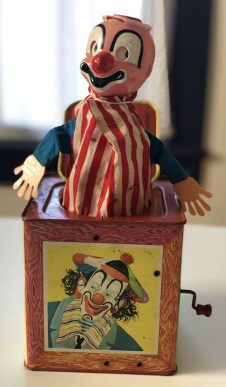 Vtg Mattel Tin Litho Clown Jack In The Box 1961