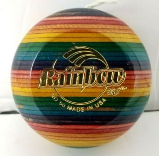Vintage 1996 Bc Rainbow Champion Hardwood Laminated Yo Yo 50 With Extra Strings