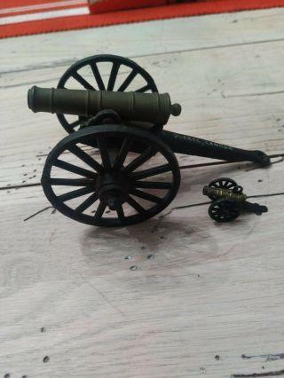 Vintage Cast Iron & Brass Barrell Cannon W / Minature Cannon - - -
