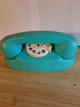 Vintage Toy 8 " The First Years Teal Plastic Rotary Dial Play Phone