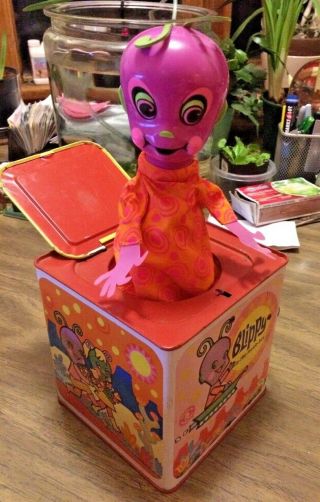 Vintage 1968 Mattel Blippy In The Music Box Space Alien Jack In The Box