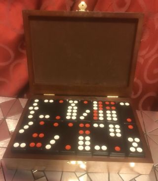 Vintage Black With Red & White Domino Set - 7/8 " X 1 " X 2 3/8 " Long