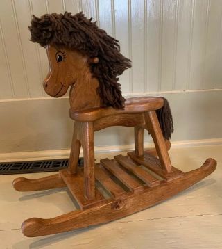 Vintage Wooden Mop Hair Rocking Horse Toy 17”x19” Primitive Decor Child’s