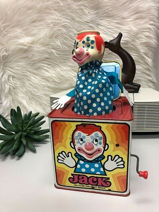 Vintage 1971 Jack In The Box Plays Music Crank Mattel Clown Toy