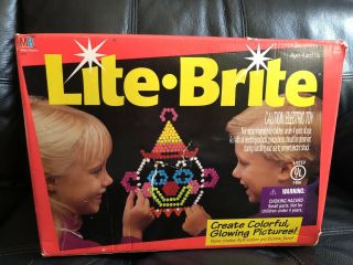Vintage 1993 Lite Brite Milton Bradley Game W/ Box Pegs And Stencils