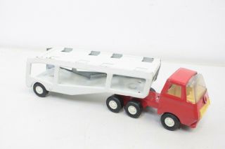 Vintage Tonka Pressed Steel Semi Truck Trailer Car Hauler Red White Toy - M38