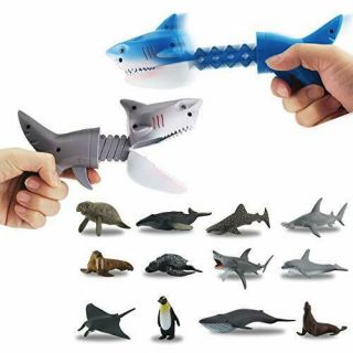 Hungry Shark Grabber Toys 2 Shark Grabbers With 12 Mini Sea Animals Figure