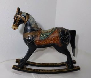 Vintage 20 " L Mini Wooden Painted Toy Doll Rocking Horse - Folk Art Decor