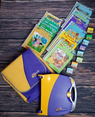 Fisher Price Power Touch Learning System Bundle Backpack 10 Books W/ Cartridges