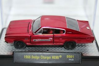 M2 Machines 1966 Red Dodge Charger Hemi 1/64 Diecast W/ Rubber Tires Ds01 14 - 23