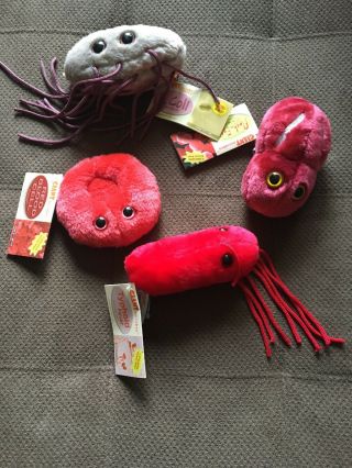 Typhoid,  Flesh Eating,  E.  Coli,  & Red Blood Cell Giant Microbes Plush Biology