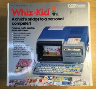1984 Vtech Whiz Kid W/ Box,  Cards,  Instructions Tested/working Vtg.