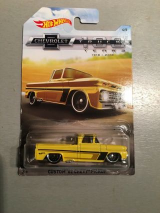 2017 Issued Hot Wheels Walmart Only Yellow 1962 Custom Chevrolet Pickup Truck