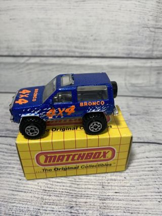 Matchbox Mb 39 Ford Bronco Ii Blue Dated 1987 W/original Yellow Box Dated 1992