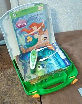 Leapfrog Tag Reader With Case And 8 Story Books.  Disney,  Pixar,  Scooby Doo