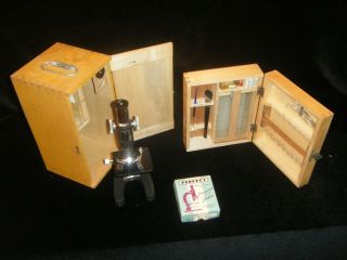Vintage Perfect Model 804 Turret Microscope And Slide Kit