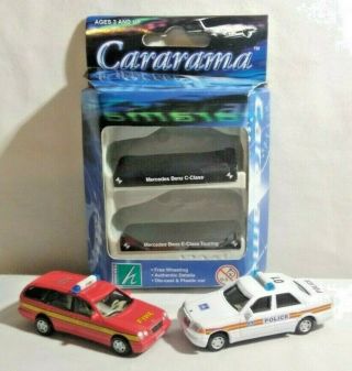 Cararama 1:72 Diecast Twin Car Pack Mercedes - Benz C & E Class - Police & Fire