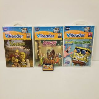 4 Vtech V.  Reader Educational Games Shrek Scooby - Doo Sponge Bob What 