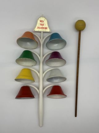 Vintage Bell Tree Xylophone Musical Instrument W Wood Mallet With A Smiley Face