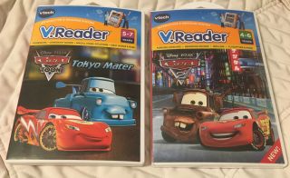 Vtech V Reader Cars Game Cartridges Tokyo Mater And Cars 2 Nip
