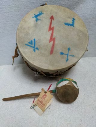 Drum Made By The Cherokees Qualla Reservation Indian Tribe 8 X 5 In