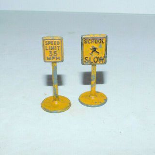 2 Vintage Tootsie Toy - Midgetoy - Dinky Toy Diecast Street Signs
