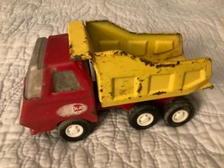 Vintage Tonka Mini 5 " Red & Yellow Dump Truck Metal Pressed Steel Construction