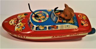 Tin Friction Windup Animal Boat M - 5061 W Bear? Driver Maruya Ya Japan