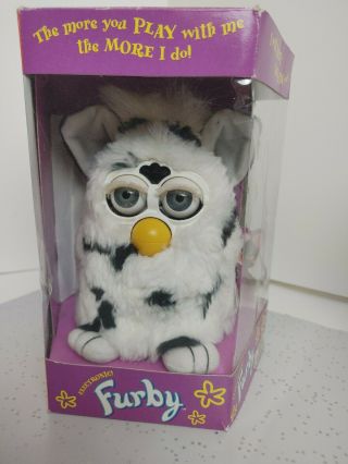 1998 Black And White Spotted Furby W/grey Eyes Model 70 - 800 Can Be Petted :p