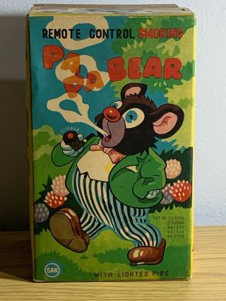 Vintage Smoking Pa Pa Bear Battery Operated Tin Toy Japan