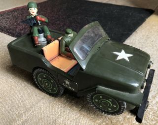 Vintage Modern Toys Japan Gun Jeep Battery Operated Tin Litho