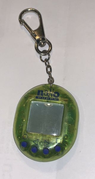 1997 Nano Puppy Dog Giga Pets Green Virtual Pet Toy Key Chain 40080 Playmate