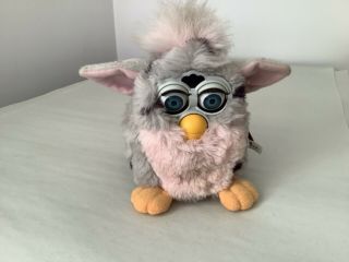1998 Furby Gray Black Spots Pink Belly Ear - With Tags No Box