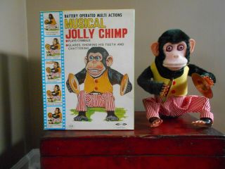 Vintage 1960s Musical Jolly Chimp Toy.  Recently Stopped.
