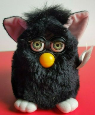 1998 Furby Tiger Electronics All - Black Green Eyes 70 - 800 Attached Tag