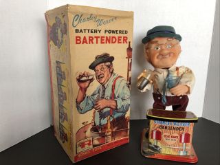 Vintage Rosko Toys Battery Operated Charlie Weaver Bartender,  Box
