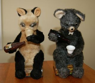 Pair Battery Operated Drinking Picnic Bear 1950 