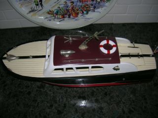 TOY WOOD BOAT ITO BATTERY OPERATED BOAT CABIN CRUISER 18 IN.  WOODEN VINTAGEBOAT 2