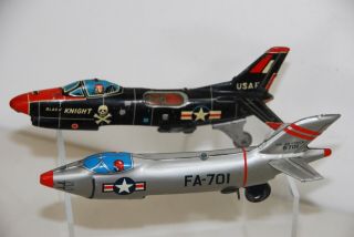 2 Japanese Friction Tin Toy Usaf Jet Airplane Fuselage Parts Yonezawa & Line Mar