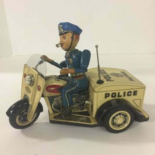 Nomura Police Auto - Tricycle Battery Operated Tin Vintage Toy Japan