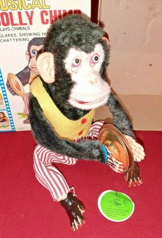 Vintage Daishin Japan Musical Jolly Chimp Toy Monkey & Box Tag Insert 3
